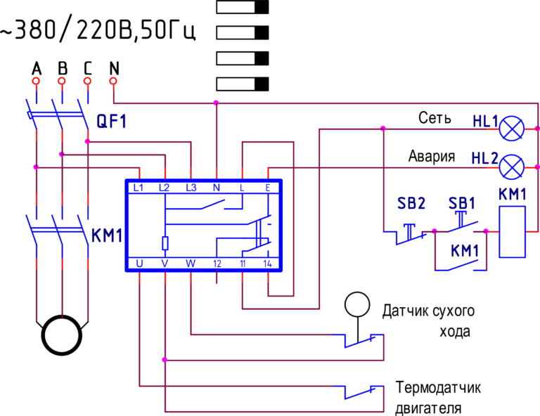 Реле контроля фаз 380 схема подключения