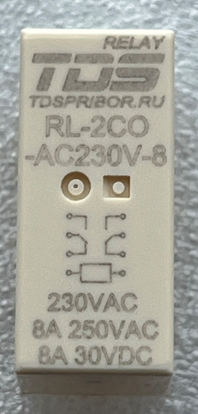 RL-2CO-AC230V-8 Катушка 230В, Ток коммутации 8А, 2 перекидных контакта